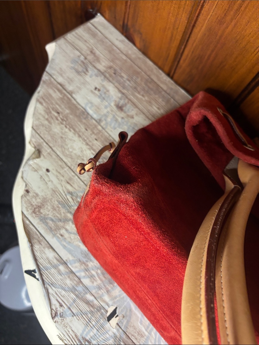 Dooney & Bourke Red Suede Tote with Tan Handles - Picture 8 of 16
